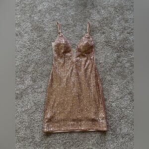 JVN by Jovani Rose Gold Sequin Mini Slip Dress